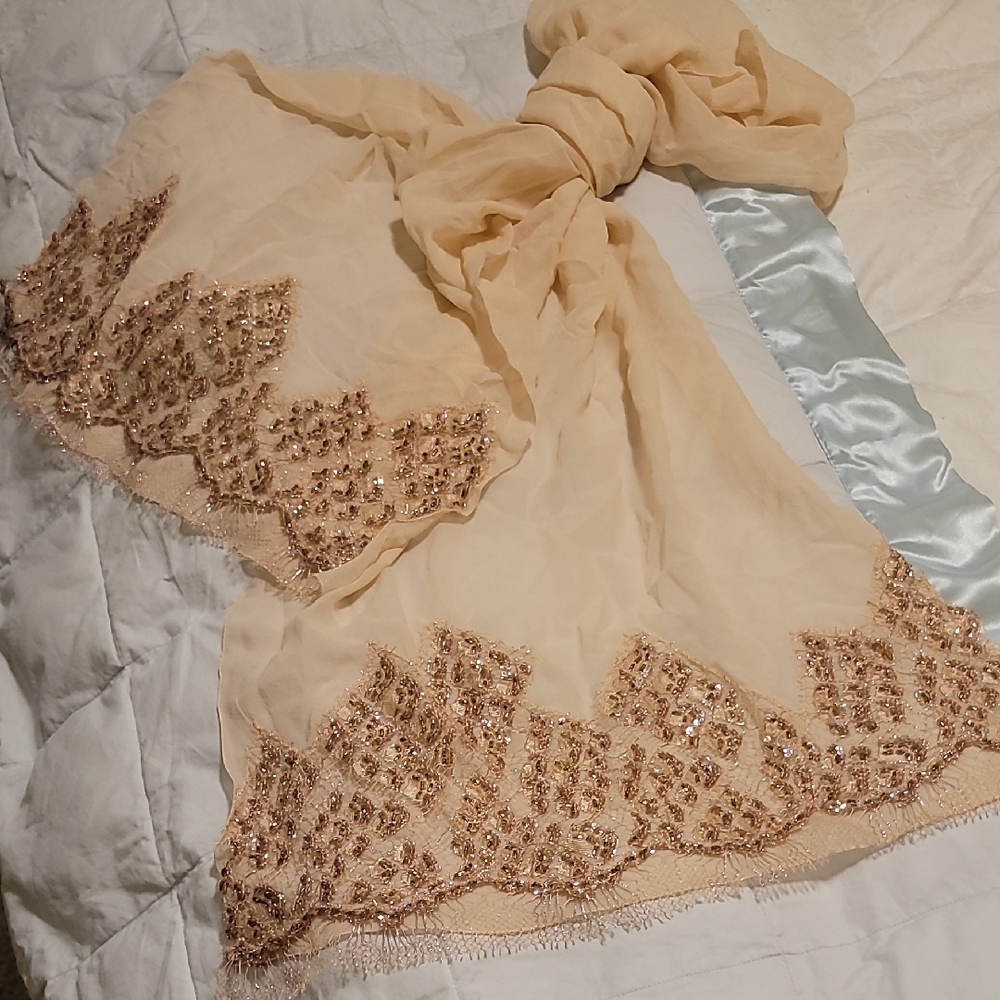 Chic Cream and Gold Sequin Scarf